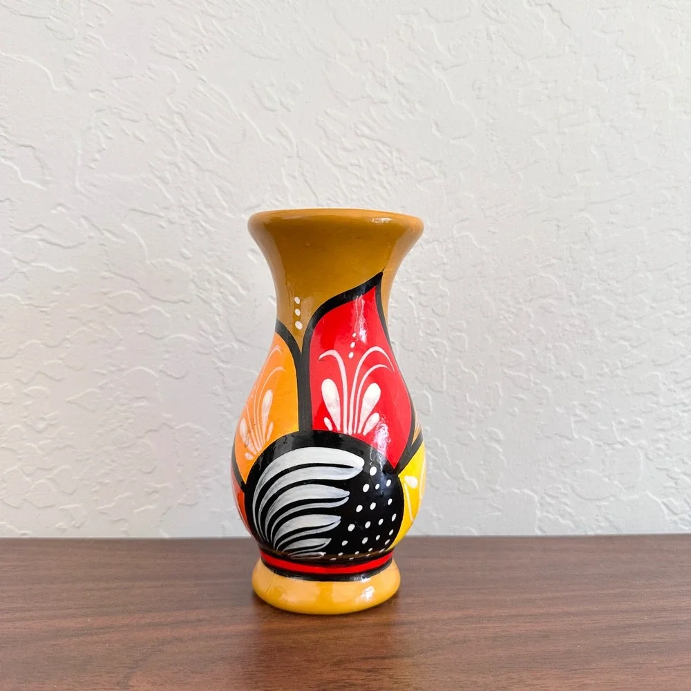 Vintage Handpainted Ceramic Talavera Vase Mexican Folk‎ Art Pottery Sunflower